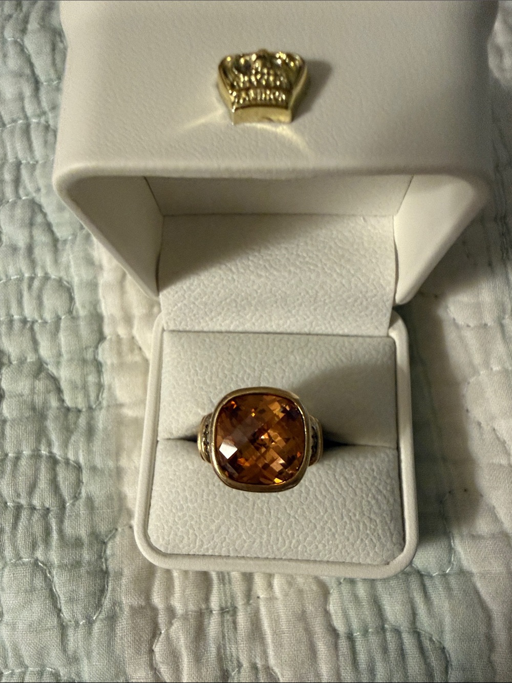 Cushion-Cut Amber Crystal Ring in Gold